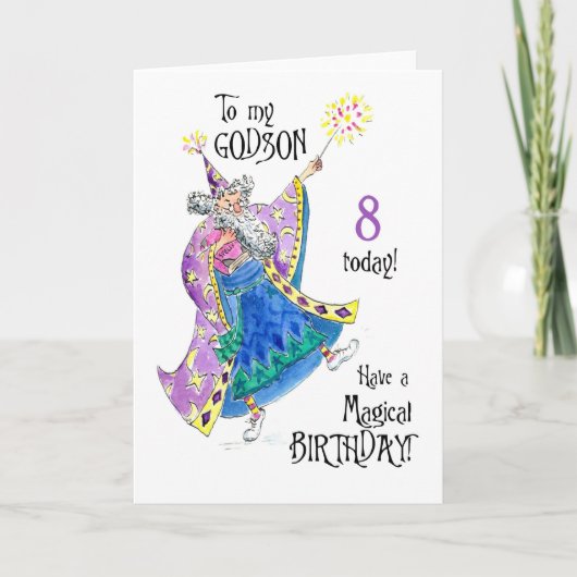 Magicien Carte d'anniversaire 8 pour un Godson (Devant)