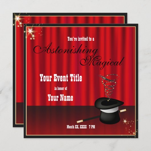 Magicien magicien, événement Invitation personnali (Devant / Derrière)
