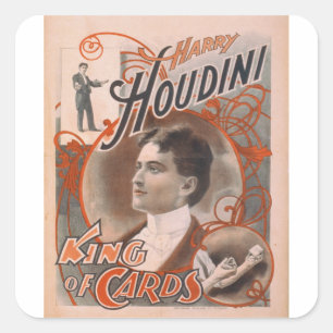Magiciër Harry Houdini De koning van Kaarten Vierkante Sticker