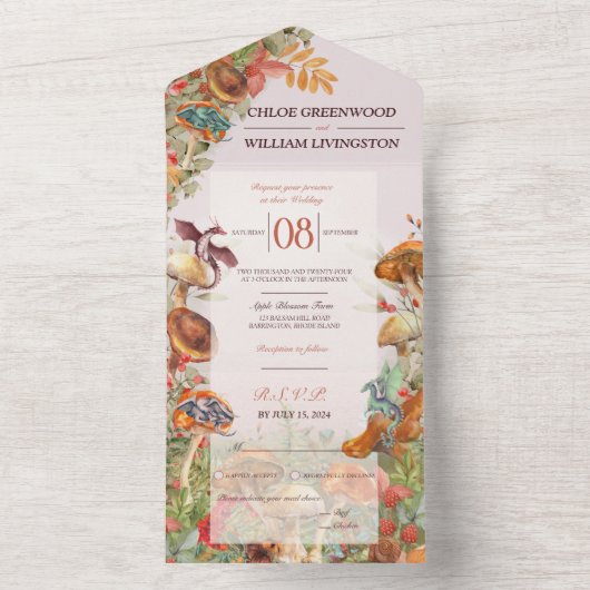 Magick Paddenstoelen en Draken Bruiloft Uitnodigin All In One Uitnodiging (Binnen)