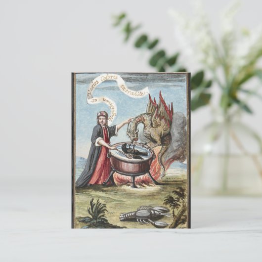 Magicus en Draak bij de Cauldron van Alchemy Briefkaart (Staand voorkant)