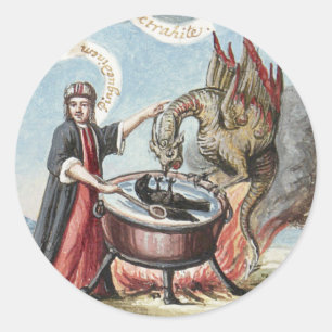 Magicus en Draak bij de Cauldron van Alchemy Ronde Sticker