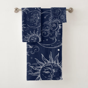 Magie Bleue Céleste Soleil Lune Étoiles Vintage