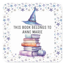Magie, boeken en kleurrijke sterren Book Label