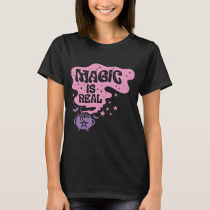 Magie Is Echt Heksenketel Vleermuis Sterren Zwarte T-shirt