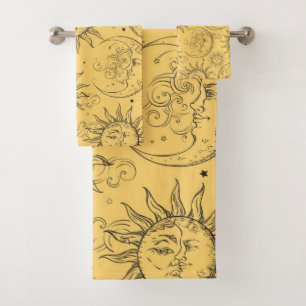 Magie Jaune Vintage Céleste Soleil Lune Étoiles