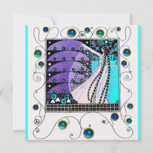 MAGIE VAN DE LENTE, helder paars zwart aqua blauw Kaart