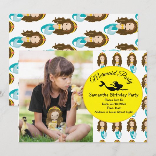 Magie van een Mermaid Party Kaart (Voorkant / Achterkant)