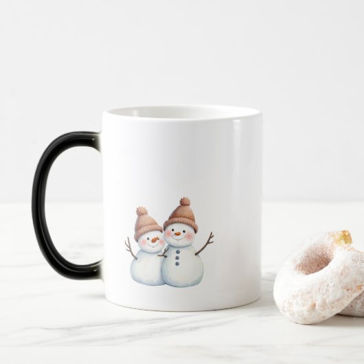Magique Cosy Winter Snowmen café mug (Avec donut)