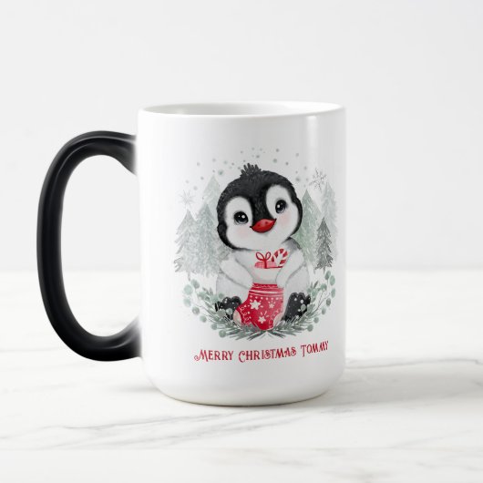 Magique Cute Penguin Mug de Noël personnalisé (Gauche)