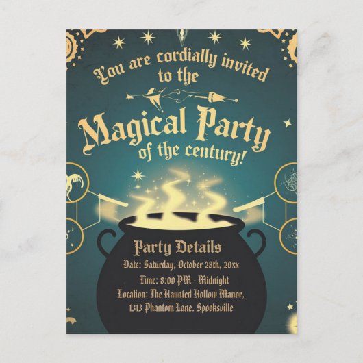Magique Halloween Party Invitation Cauldron Design (Devant)