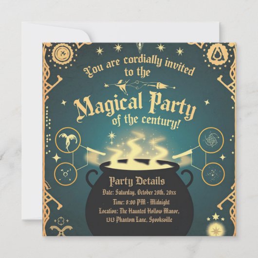 Magique Halloween Party Invitation Cauldron Design (Devant)