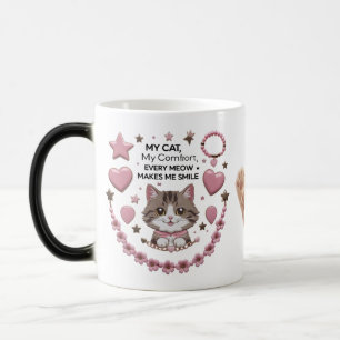 Magique Kawaii Chat Mug - Coeurs et étoiles roses 325 ml