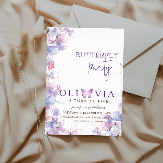Magique Papillon violet 5e Invitation anniversaire