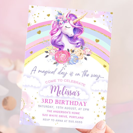 Magique Pastel Rainbow Unicorn Invitation Annivers