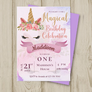 Magique Pastel Unicorn Invitation fête d'anniversa