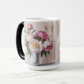 Magique  Pink Peonies Art Deco Morphing Mug (Devant gauche)