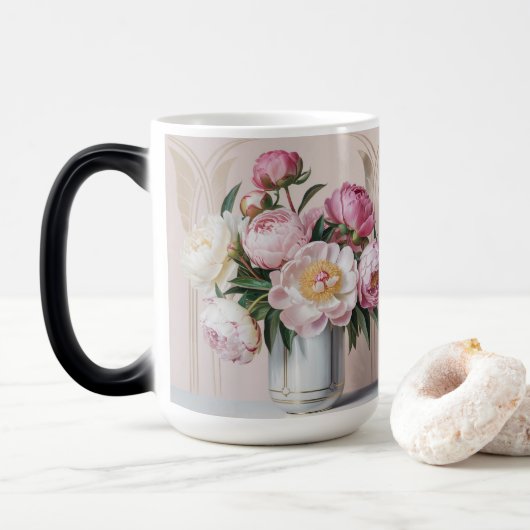 Magique  Pink Peonies Art Deco Morphing Mug (Avec donut)