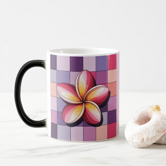 Magique Pink Plumeria Flower Morphing Mug (Avec donut)
