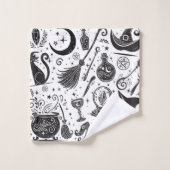 Magique Sorcière Whimsical Wiccan Pagan noir & bla (Gant de toilette)