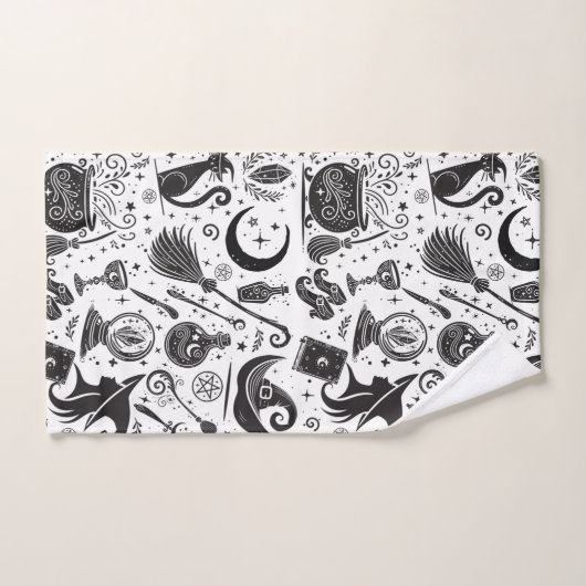 Magique Sorcière Whimsical Wiccan Pagan noir & bla (Serviette à main)