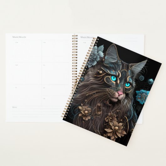 Magique steampunk Maine Coon chat et fleurs IA art (Devant avec enveloppe)