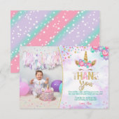 Magique Unicorn Anniversaire Merci Cartes (Devant / Derrière)