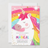Magique Unicorn Rainbow Girl Invitation d'annivers (Devant)