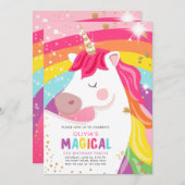 Magique Unicorn Rainbow Girl Invitation d'annivers (Devant / Derrière)