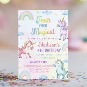 Magique Unicorn Rainbow Pastel Invitation Annivers