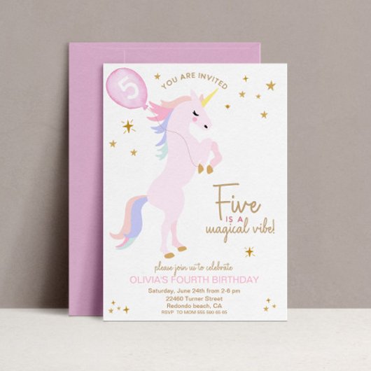 Magique Unicorne 5e anniversaire Invitation rose