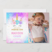 Magique Unicorne Anniversaire Photo Invitation (Devant)