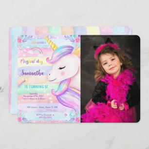Magique Unicorne Anniversaire Photo Invitation