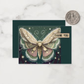 Magique vert et Brown Luna Moth Carte de remerciem (Devant/Arrière en situation)