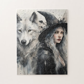 Magisch avontuur met een witte wolf legpuzzel