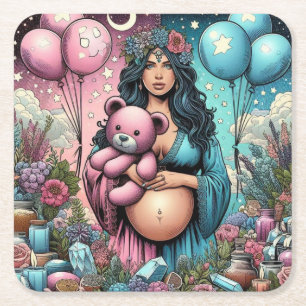 Magisch Baby shower genderonthulling Vierkante Kartonnen Onderzetter