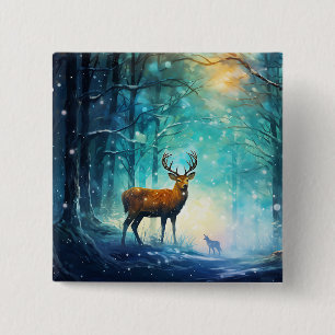 Magisch Besneeuwd Bos Kunst-82109 Vierkante Button 5,1 Cm