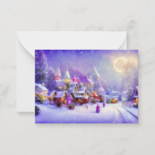 Magisch besneeuwd dorpsbudget mini Kerstmis Notitiekaartje