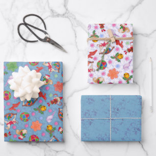 Magisch Blauw Romantische Kitsch Kerst Ornamenten Inpakpapier Vel