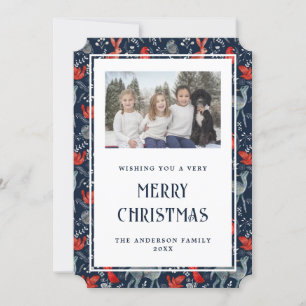 Magisch Blauw Rood Nordic Foto Vrolijk Kerstfeest  Feestdagenkaart