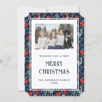 Magisch Blauw Rood Nordic Foto Vrolijk Kerstfeest  Feestdagenkaart