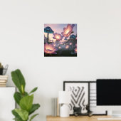Magisch Bloeiend Bos met Lichtgevende Droombloemen Poster (Thuiskantoor)