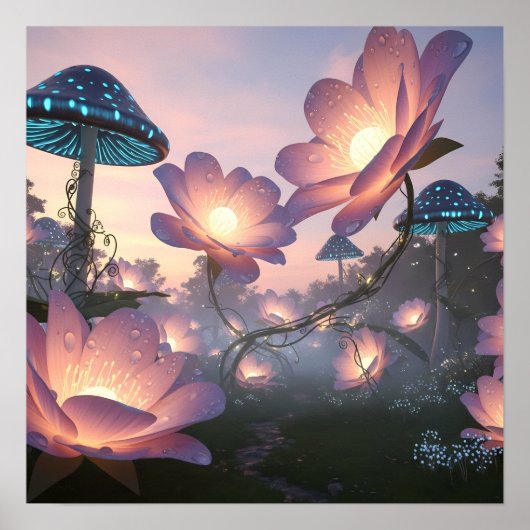 Magisch Bloeiend Bos met Lichtgevende Droombloemen Poster (Voorkant)