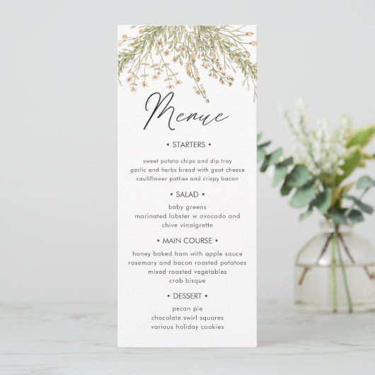 Magisch Bos Bloemen Bruiloft Diner Menu Kaart (Staand voorkant)