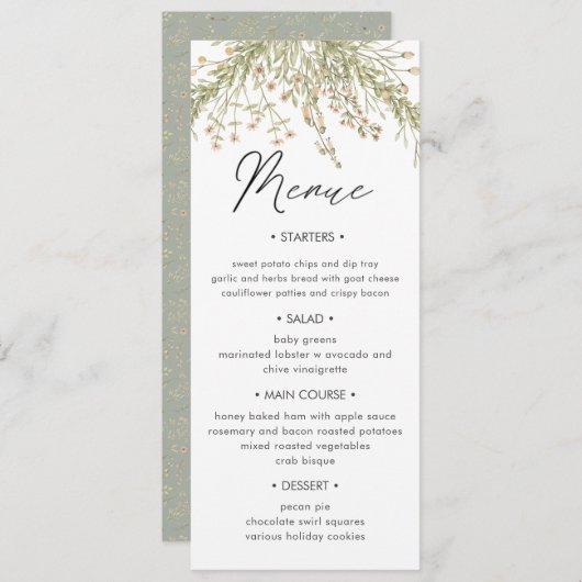 Magisch Bos Bloemen Bruiloft Diner Menu Kaart (Voorkant / Achterkant)