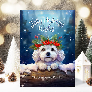 Magisch bos Jolly Christmas Wishes Bichon Frise Feestdagenkaart