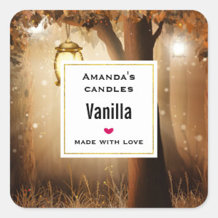Magisch Bos met Fairy Lights Kaars Business Vierkante Sticker