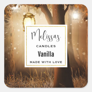Magisch Bos met Fairy Lights Kaars Business Vierkante Sticker
