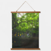 Magisch bos met gele bloemen en waterval hangend wandkleed (Voorkant)