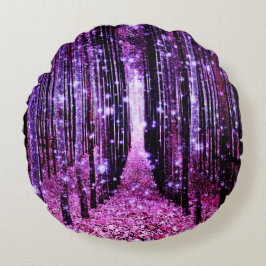 Magisch bos Paarse roze Rond Kussen